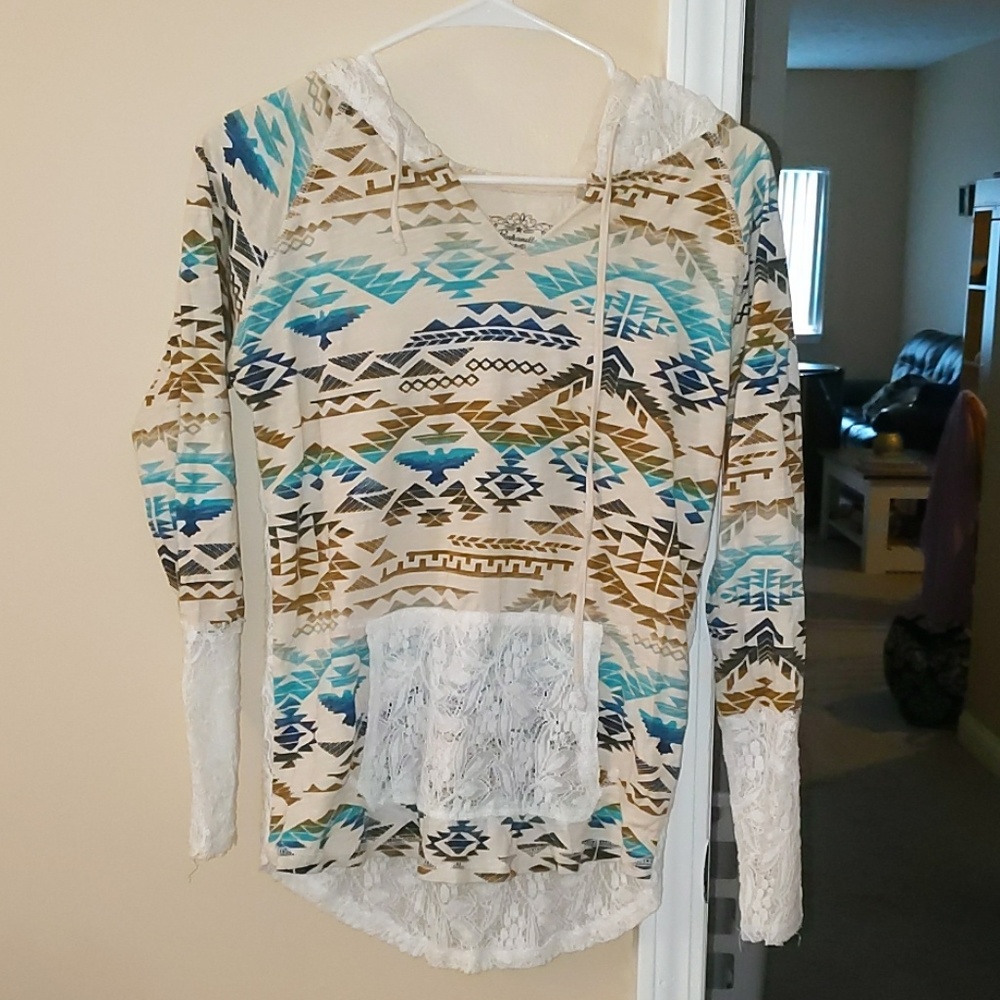 Aztec printed pull over with a hood